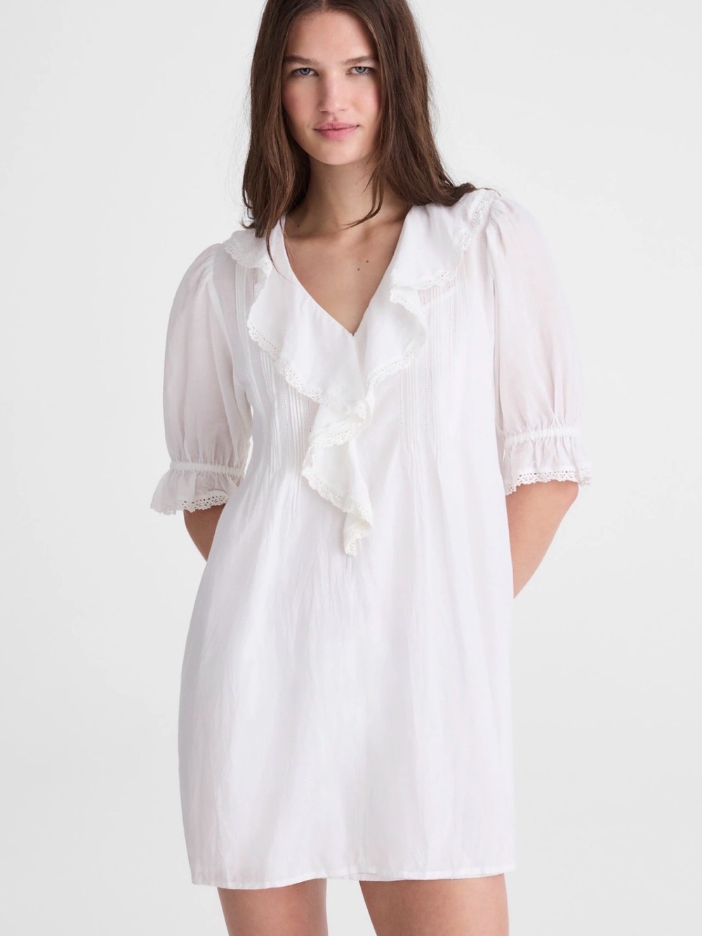 Madewell The Blaire Mini Dress XS White Ruffle Pintuck Lace NWT $138